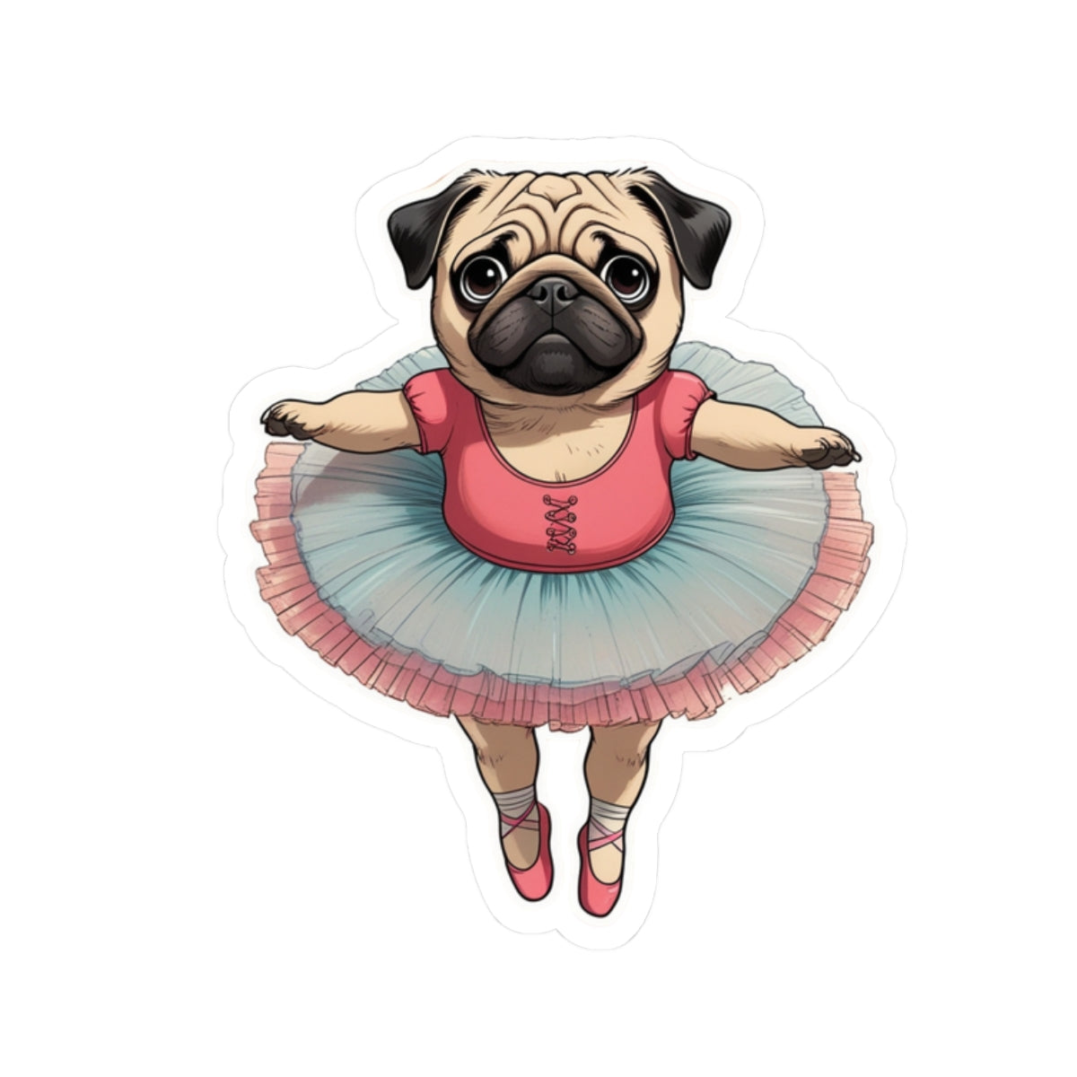 Barkarina - Pug Ballerina - Kiss Cut Stickers